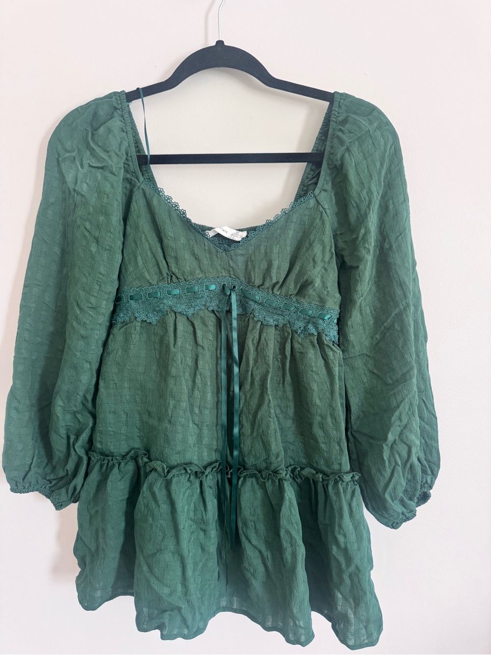 Altar'd State Forest Green Lace-Trim Peasant Tunic